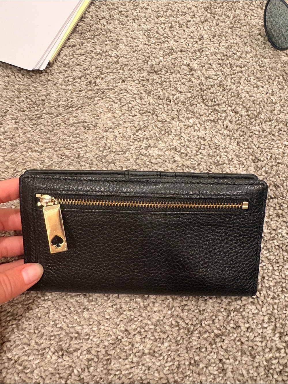 kate spade Black Pebbled Leather Continental Wallet with Gold Plaque - Picture 4 of 4